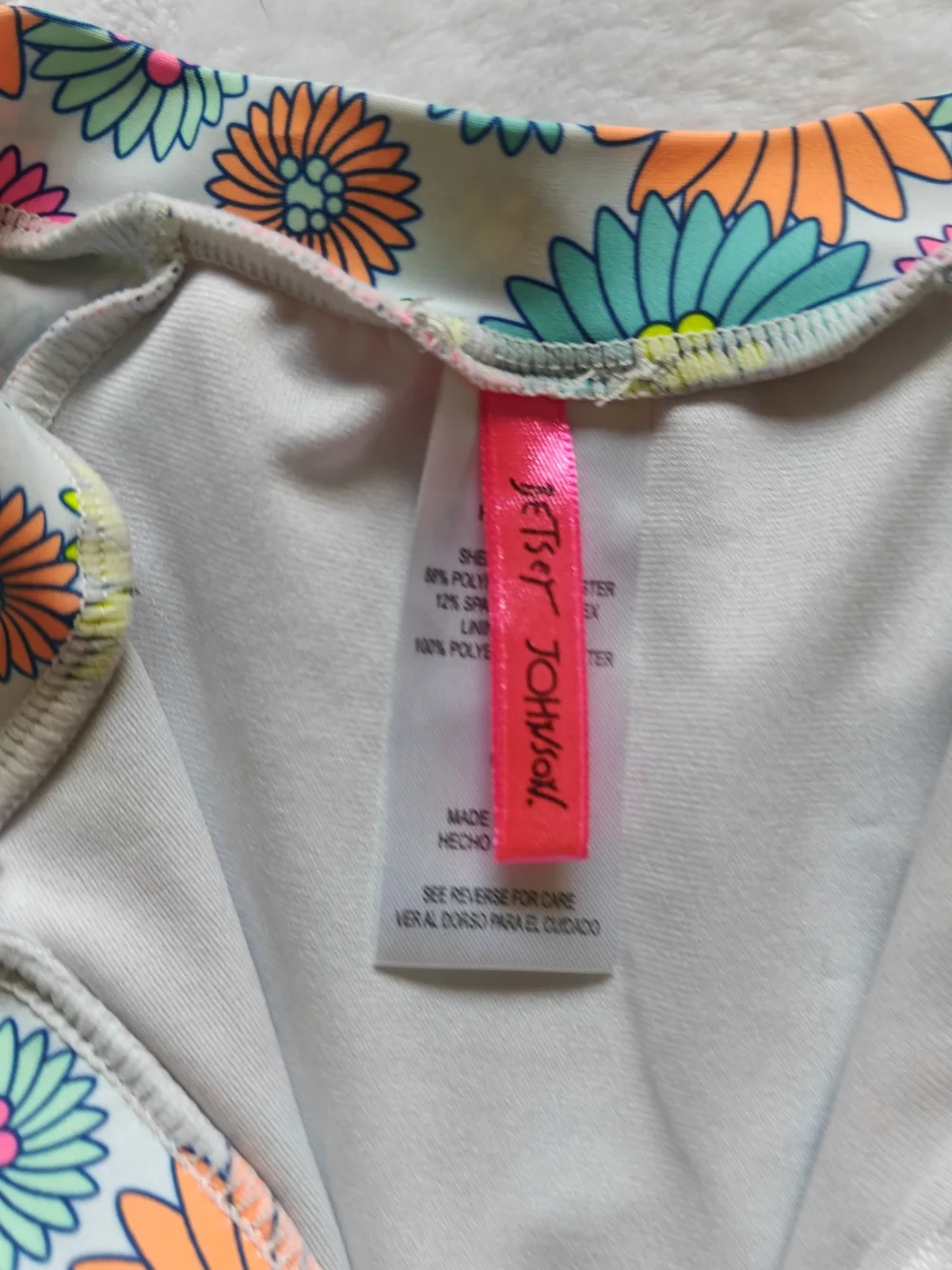 Girls Swimsuit Betsey Johnson Size 6X Neon Flower Power Long Sleeve Half Zip
